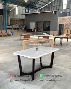 Minimalist Marble Dining Table With Teak Legs