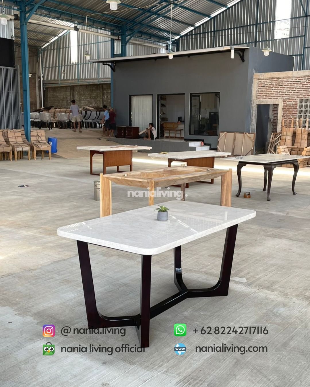 Minimalist Marble Dining Table With Teak Legs (2) Minimalist Marble Dining Table With Teak Legs
