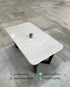 marble Minimalist Marble Dining Table With Teak Legs