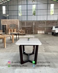 top Minimalist Marble Dining Table With Teak Legs