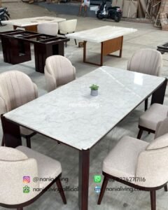 top Modern Marble Dining Table Set With 6 Shell-shaped Chairs