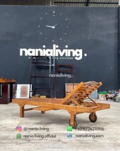 side Natural Teak Sun Lounger With Wheels