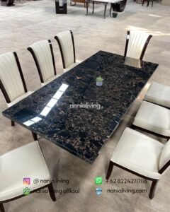 top Portoro Gold Black Dining Table With 6 Chairs