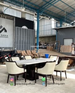 Stella Marble Dining Table Set With Carved Chairs