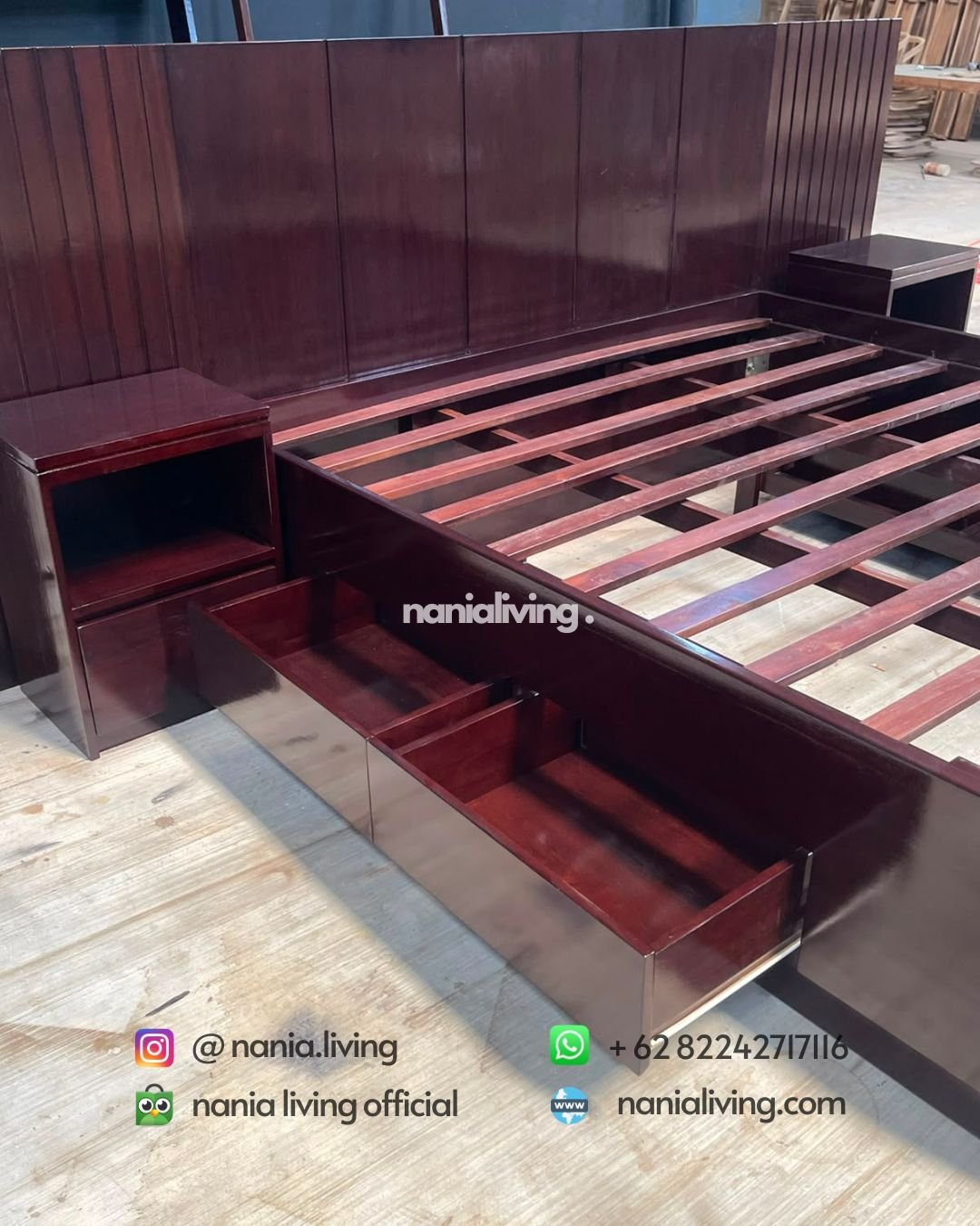 Teak Bed Set With 2 Bedside Tables (4) side Teak Bed Set With 2 Bedside Tables