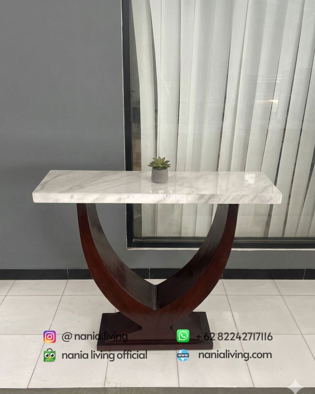 Teak Console Table With Marble Top (1) nanialiving