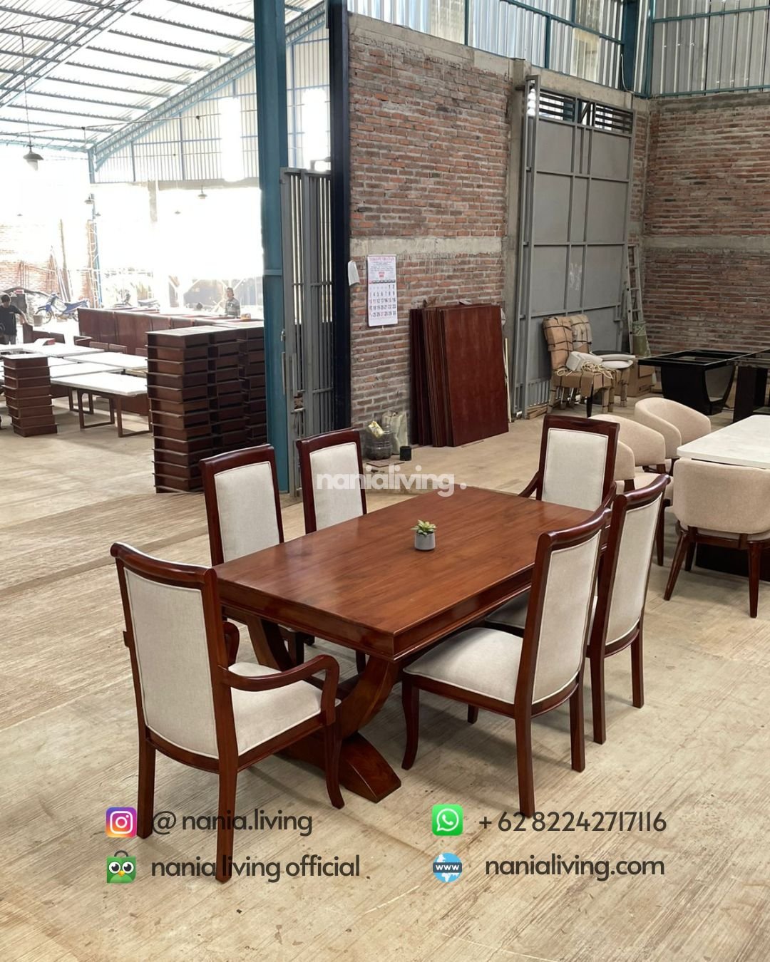 Teak Dining Table With 6 Armchairs (1) nania living