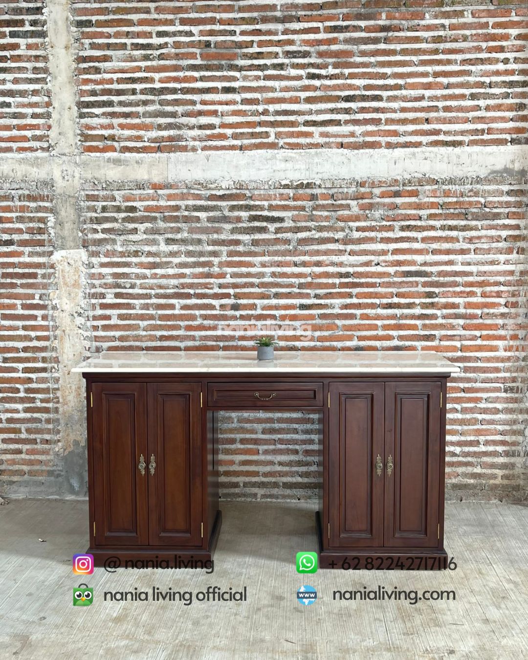 Teak Sideboard With Marble Top And 3 Storage Drawers (1) nanialiving
