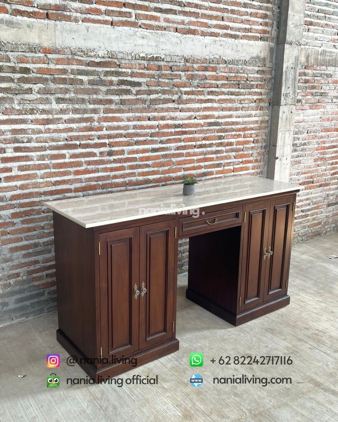 Teak Sideboard With Marble Top And 3 Storage Drawers (2) side Teak Sideboard With Marble Top And 3 Storage Drawers