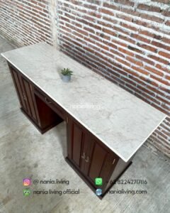 top Teak Sideboard With Marble Top And 3 Storage Drawers