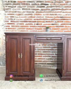 detail Teak Sideboard With Marble Top And 3 Storage Drawers