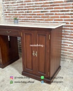 Teak Sideboard With Marble Top And 3 Storage Drawers
