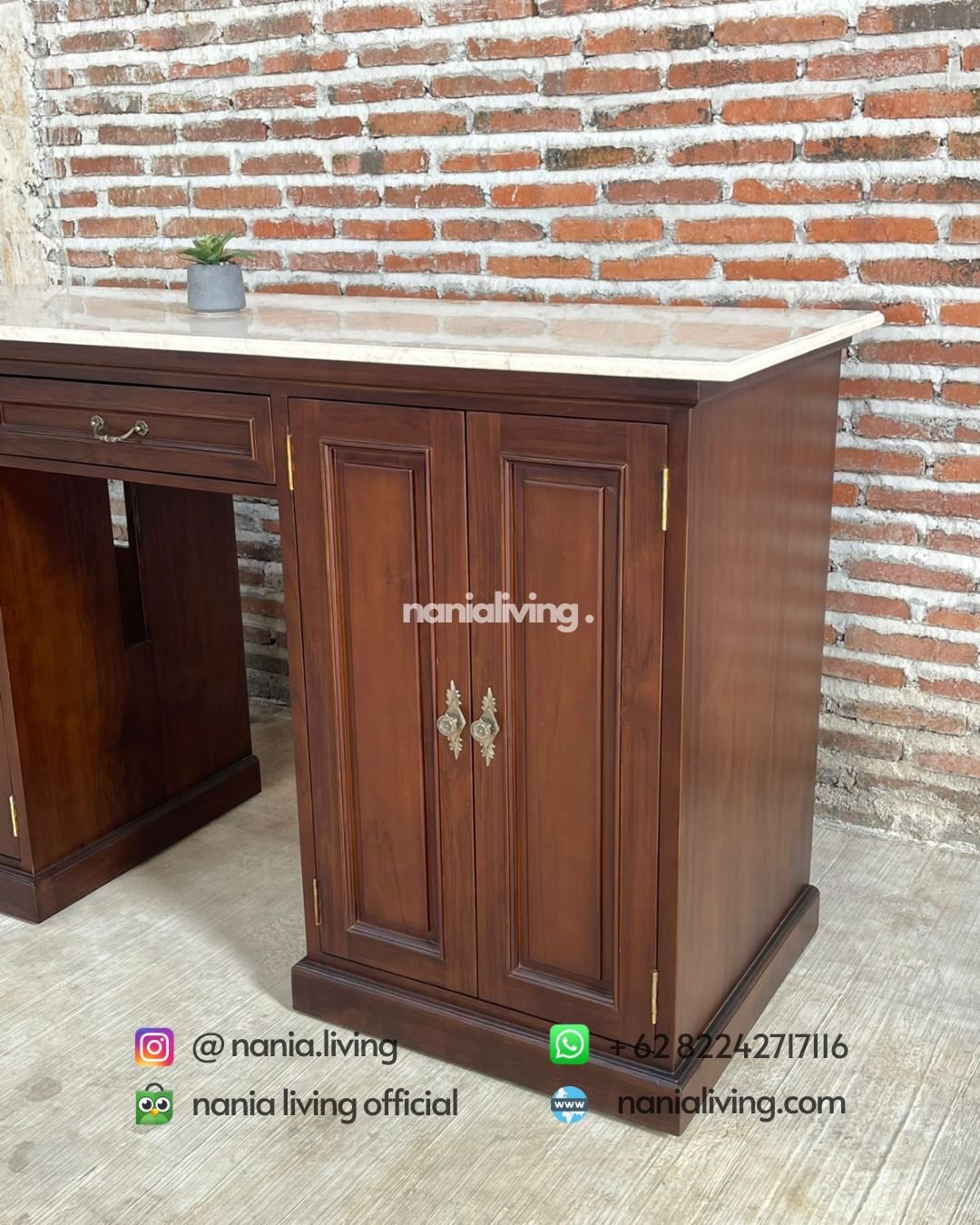 Teak Sideboard With Marble Top And 3 Storage Drawers (5) Teak Sideboard With Marble Top And 3 Storage Drawers