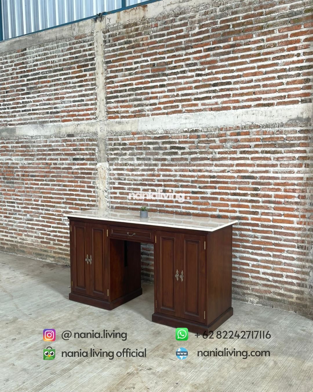 Teak Sideboard With Marble Top And 3 Storage Drawers (7) cv nania biintang utama