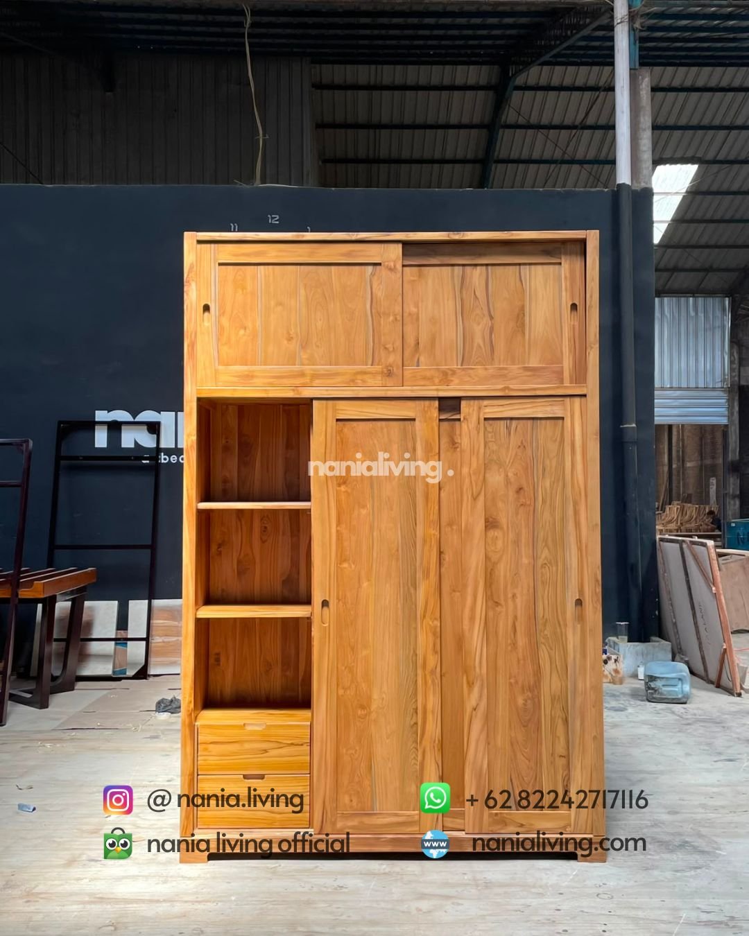 3-door Sliding Wardrobe Natural Teak (2)