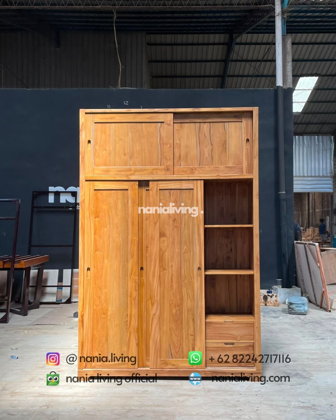 3-door Sliding Wardrobe Natural Teak (5)