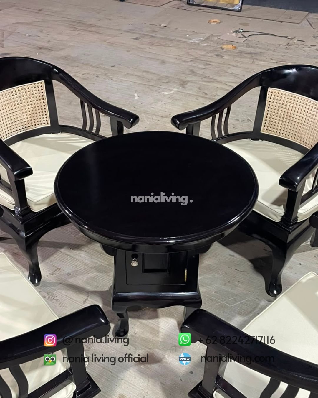 Black Betawi-style Dining Set With Rattan Accents (2)