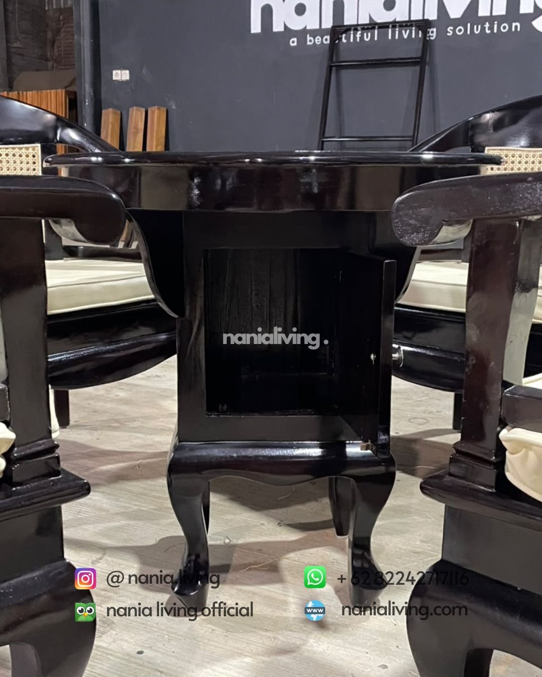 Black Betawi-style Dining Set With Rattan Accents (3)