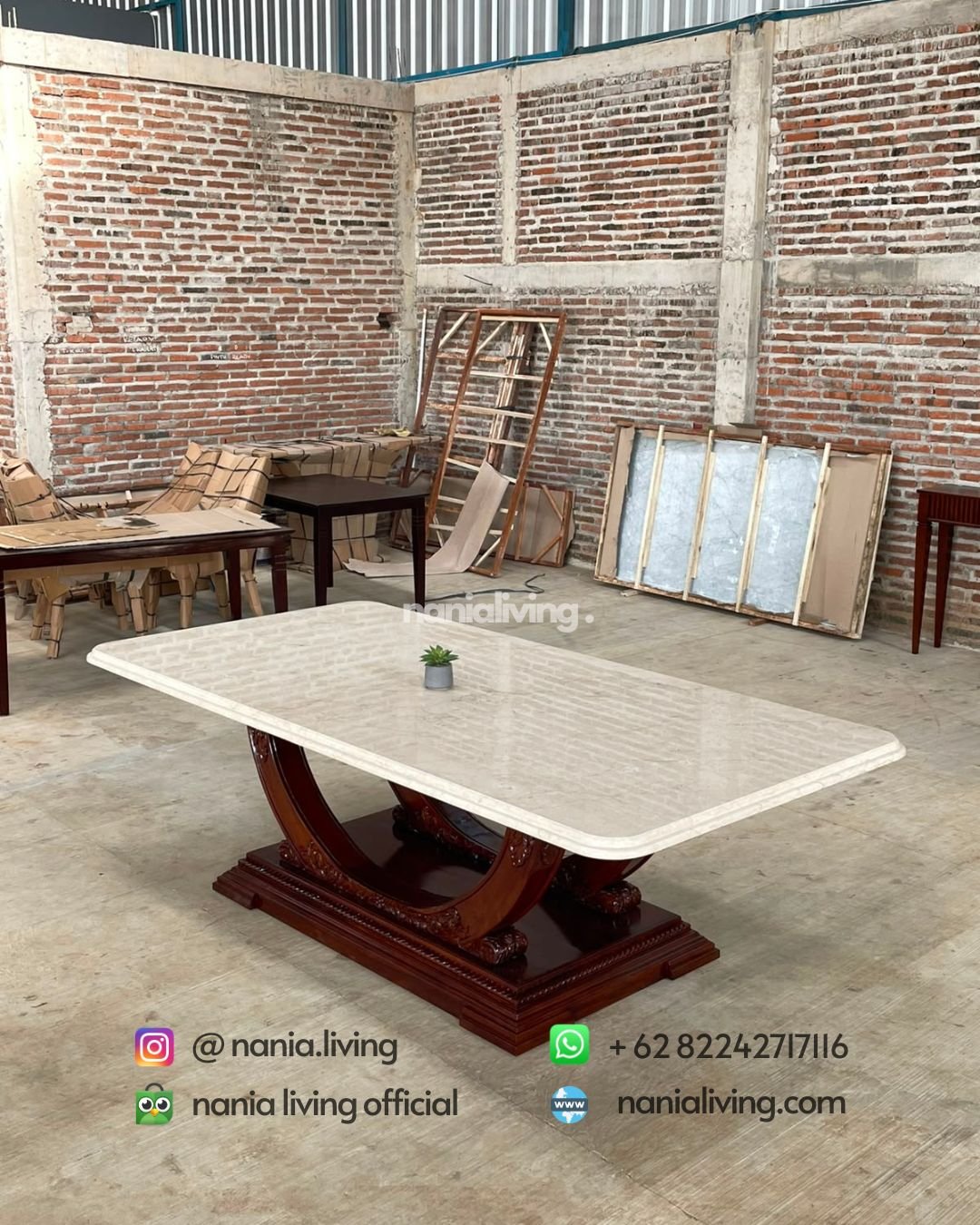 Carved Teak And Marble Dining Table (1)
