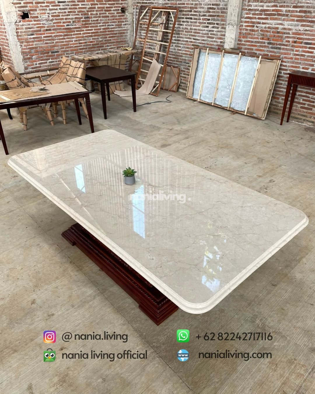 Carved Teak And Marble Dining Table (2)