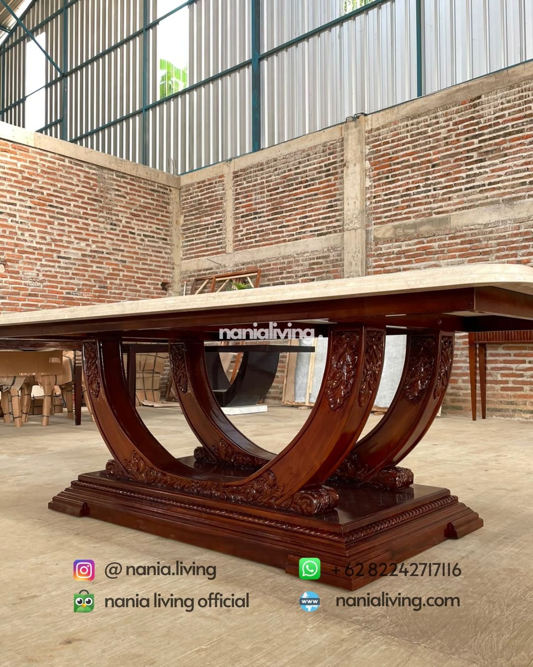 Carved Teak And Marble Dining Table (4)