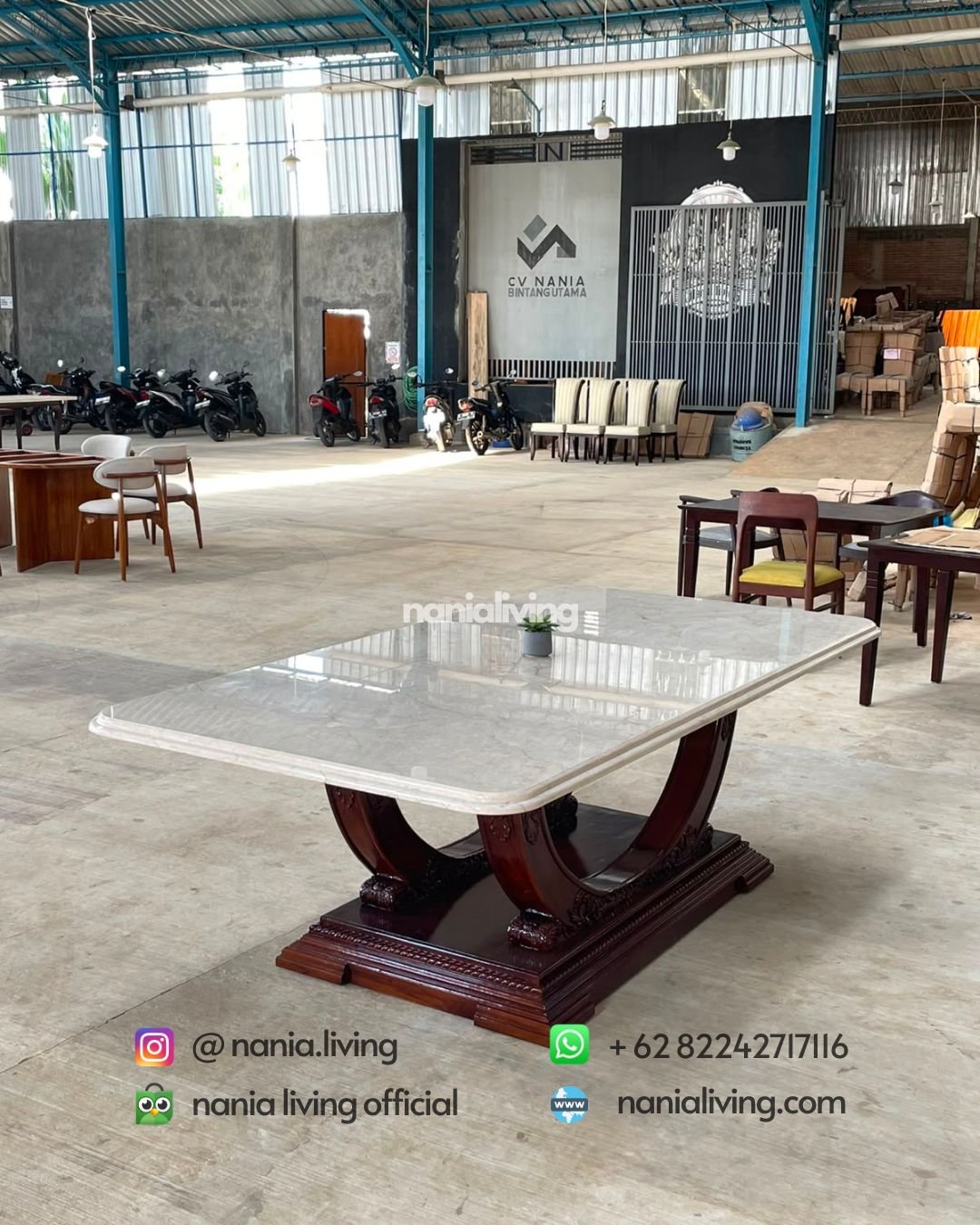 Carved Teak And Marble Dining Table (5)