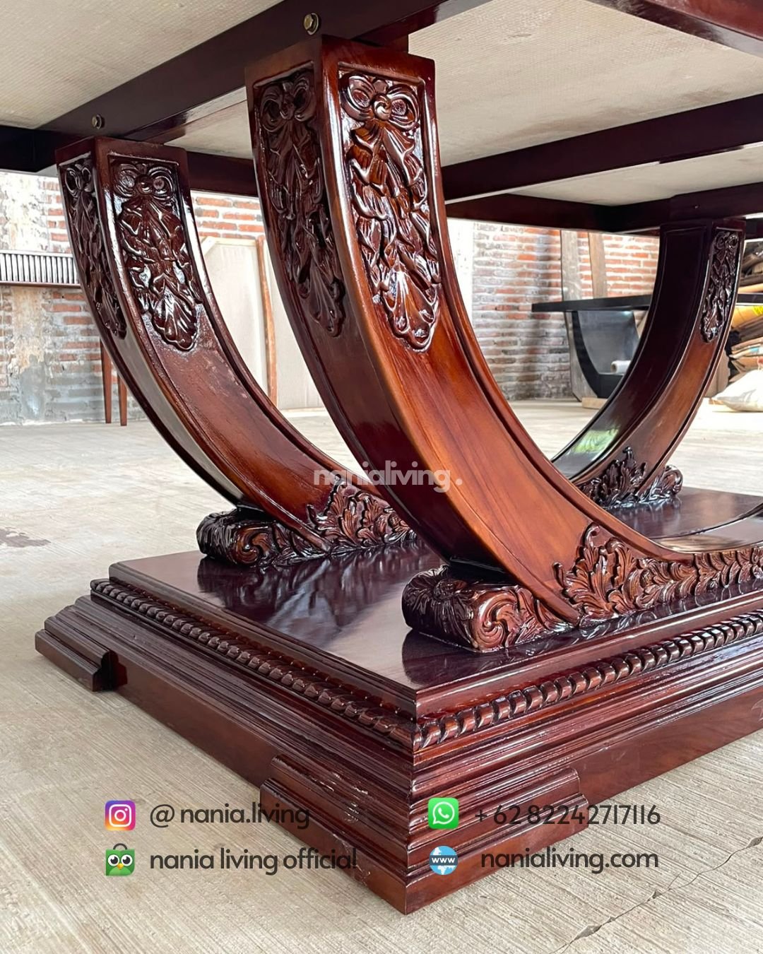 Carved Teak And Marble Dining Table (6)