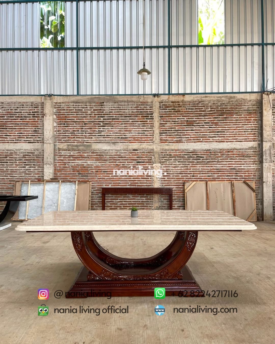 Carved Teak And Marble Dining Table (7)