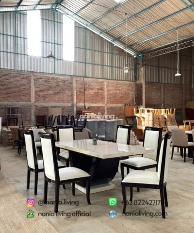 Minimalist Marble Dining Table With 6 Teak Chairs