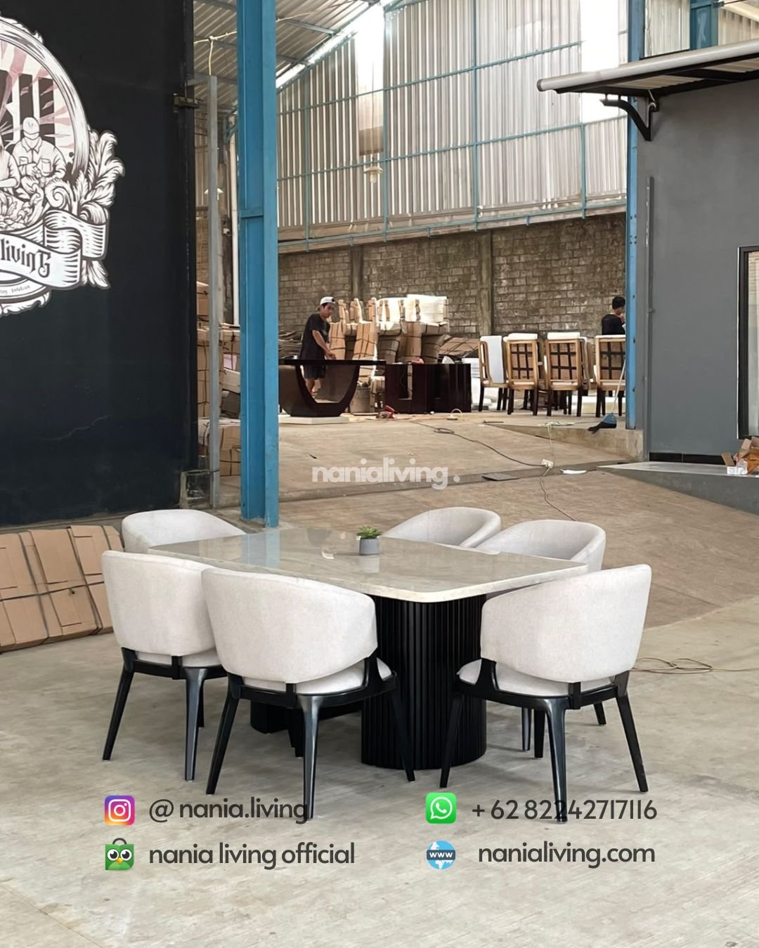 Modern 6-seater Veined Marble Dining Table Set (1)