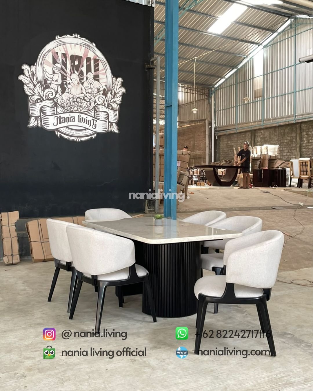 Modern 6-seater Veined Marble Dining Table Set (2)