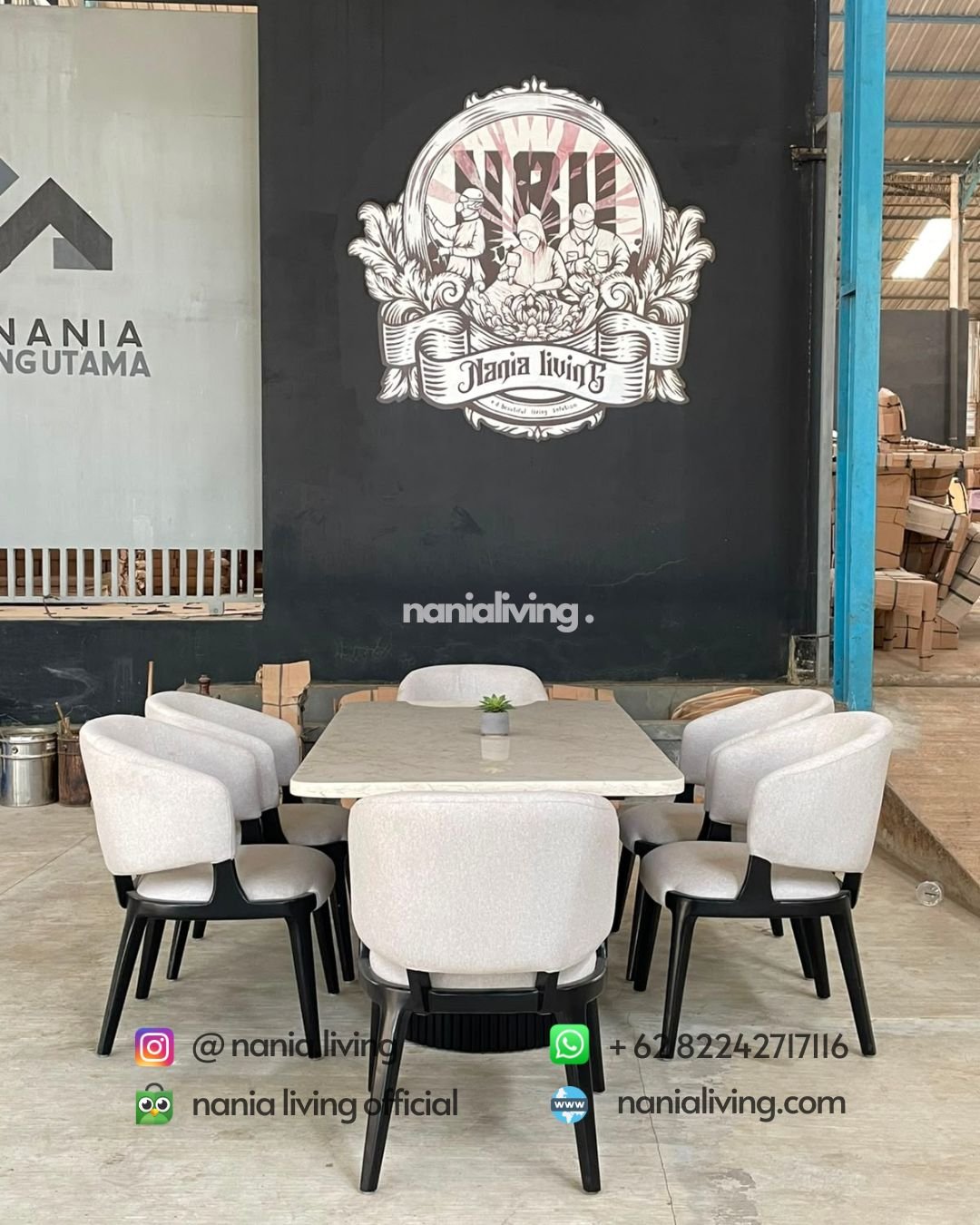 Modern 6-seater Veined Marble Dining Table Set (5)