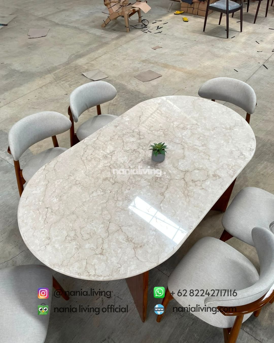 Ropan Oval Marble Dining Table Set With 6 Chairs (2)