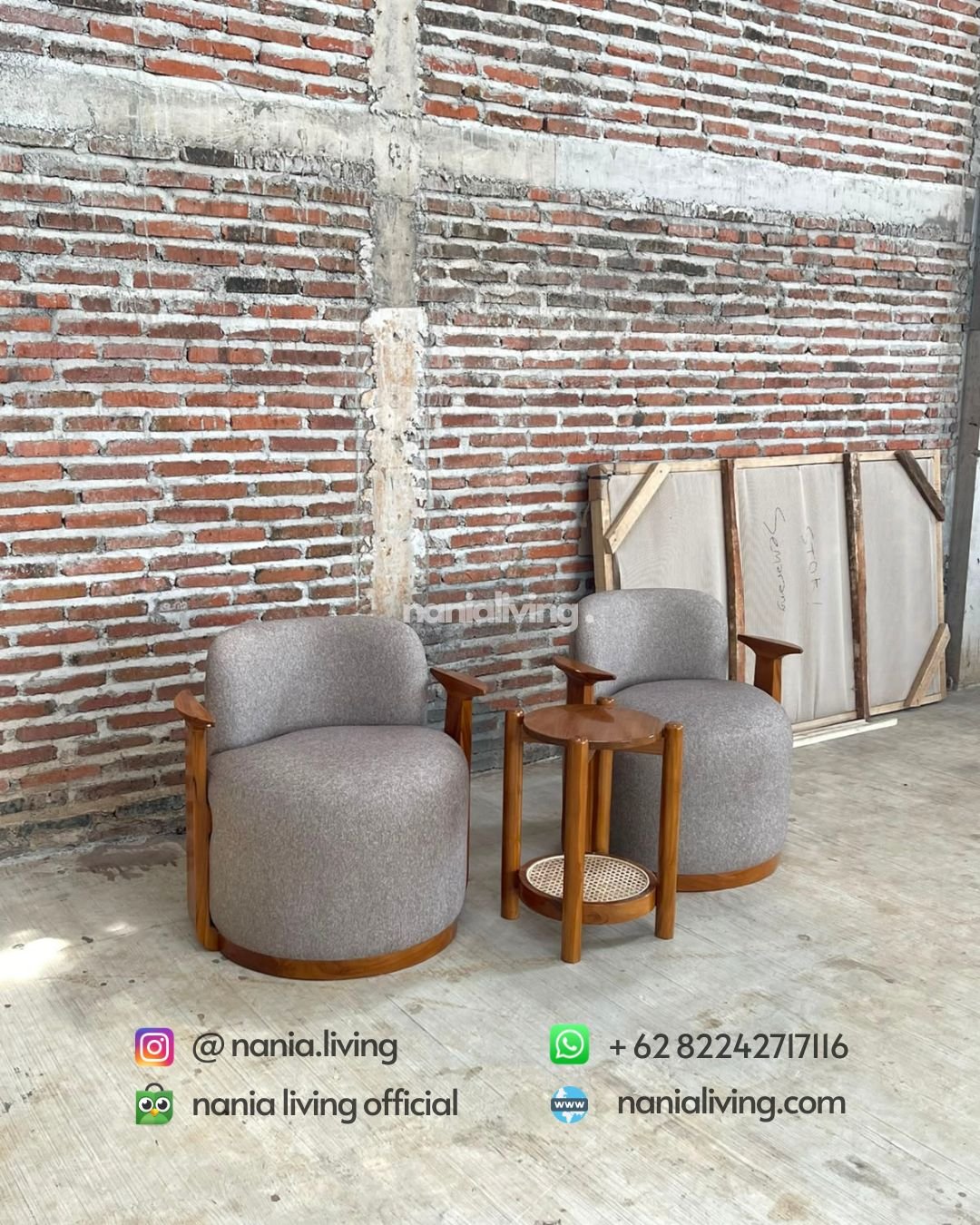 Set Modern Teak Patio Chairs With Table (2)