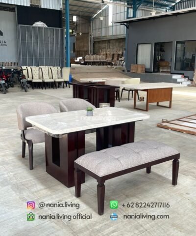 Stella Marble Dining Table With 2 Chairs And 1 Bench