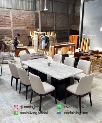 Stella Marble Dining Table With 8 Modern Chairs
