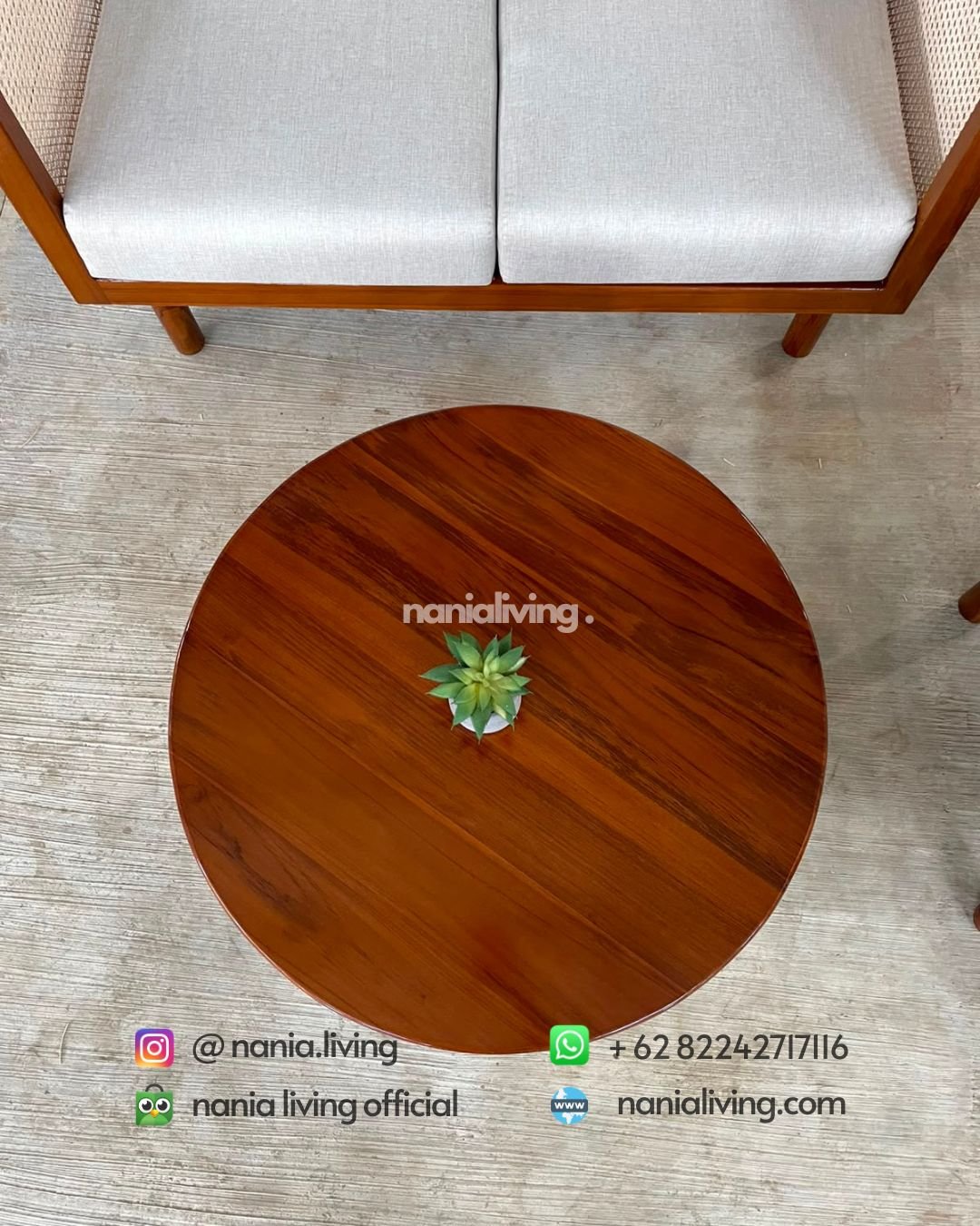 Teak And Rattan Combination Coffee Table Set (3)