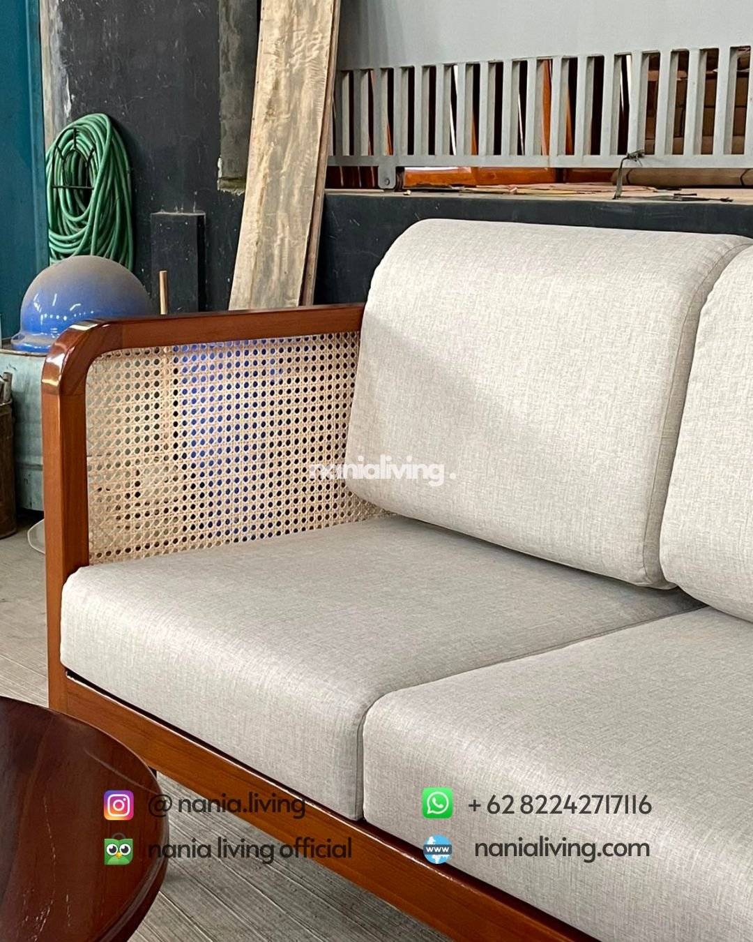 Teak And Rattan Combination Coffee Table Set (4)