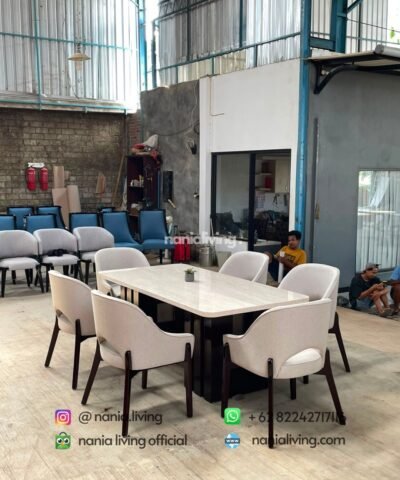 Stella Marble Dining Table With 6 Modern Chairs New