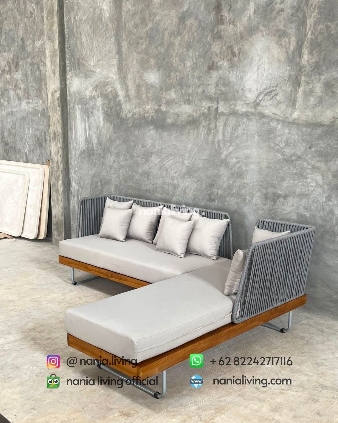 Teak Rope Strapping Corner Sofa (5)