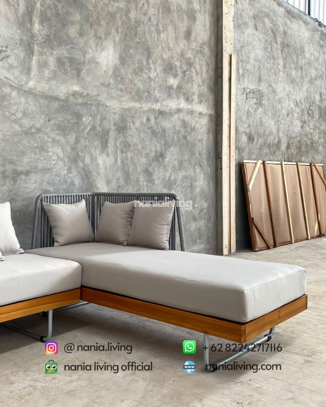 Teak Rope Strapping Corner Sofa (6)