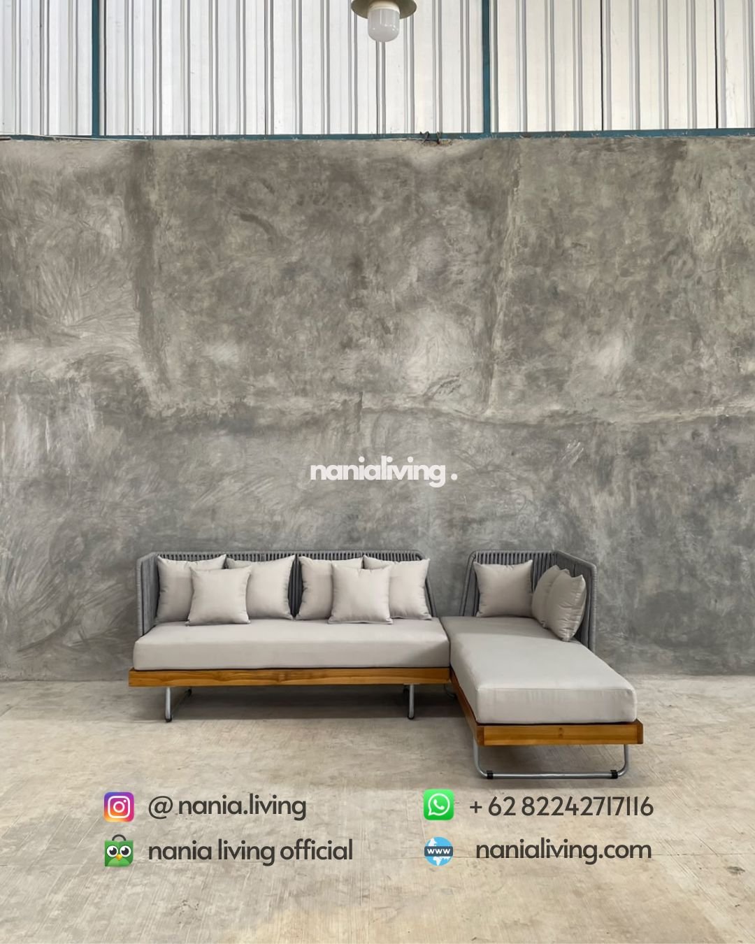 Teak Rope Strapping Corner Sofa (7)