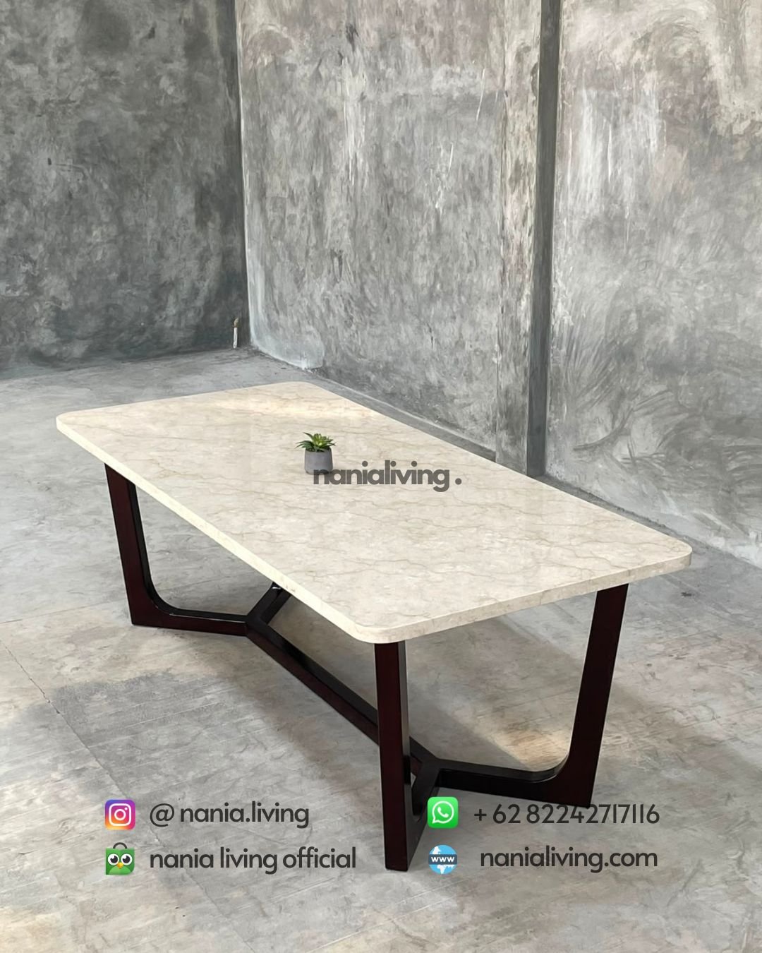 marble dining table with a teak frame only (1)