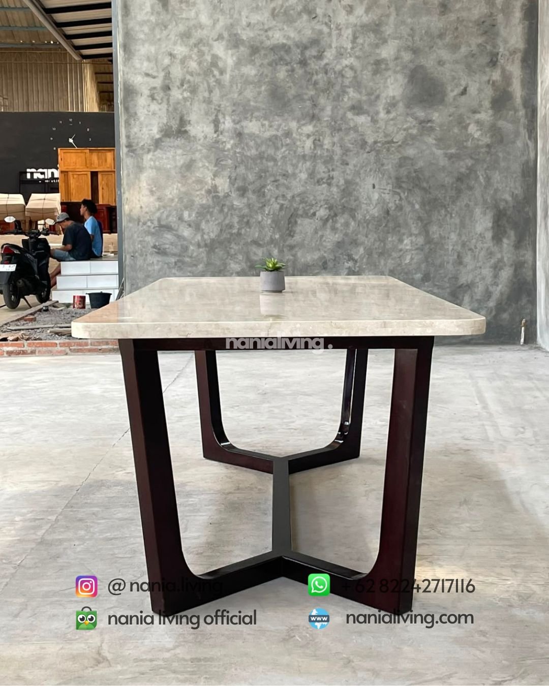 marble dining table with a teak frame only (2)