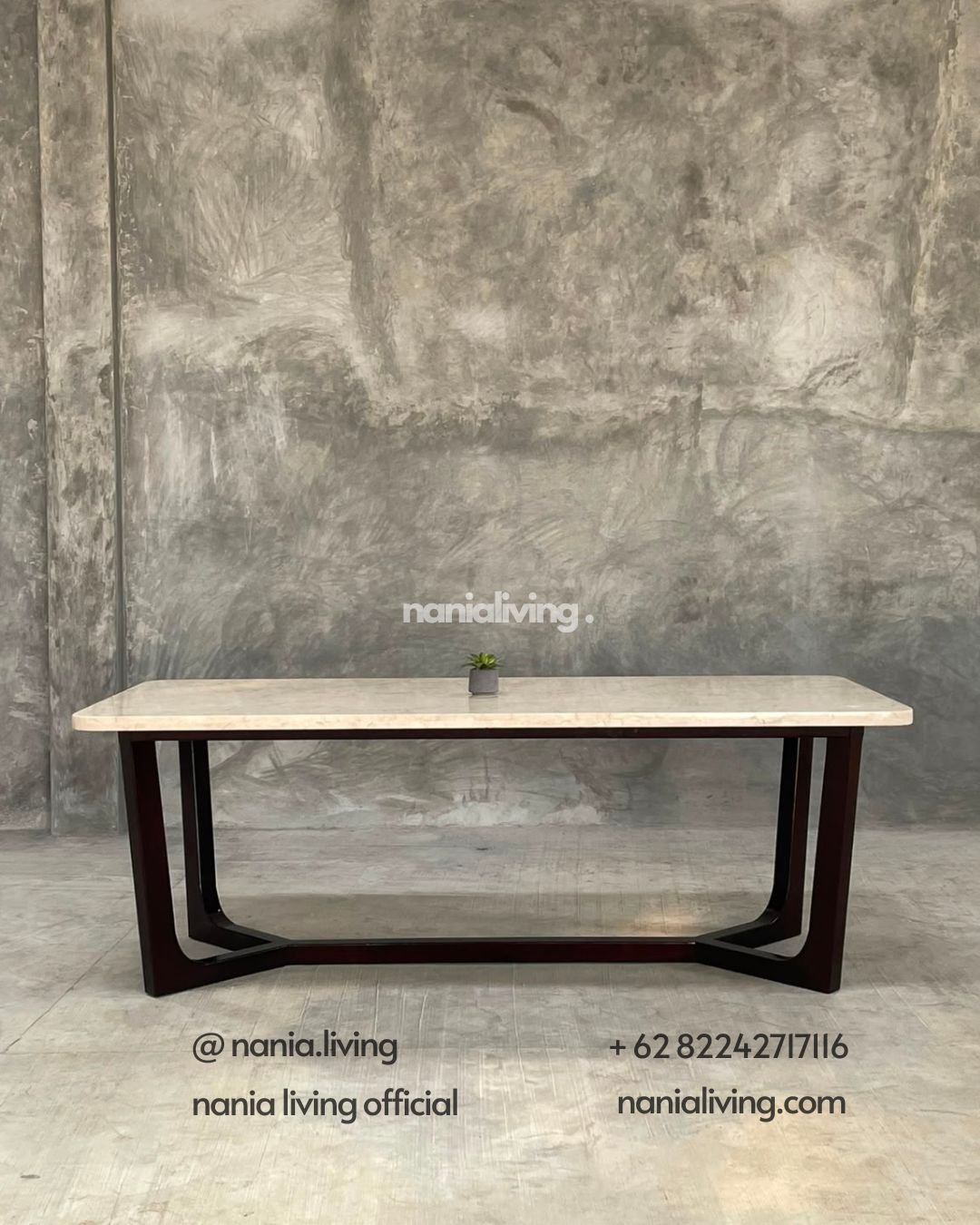 marble dining table with a teak frame only (3)