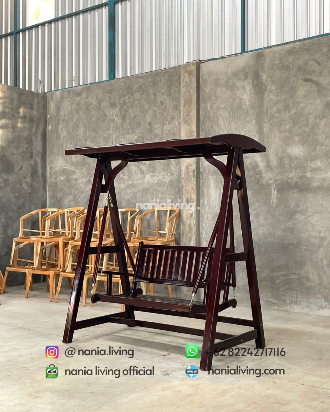 outdoor teak swing bench in walnut finish (1)