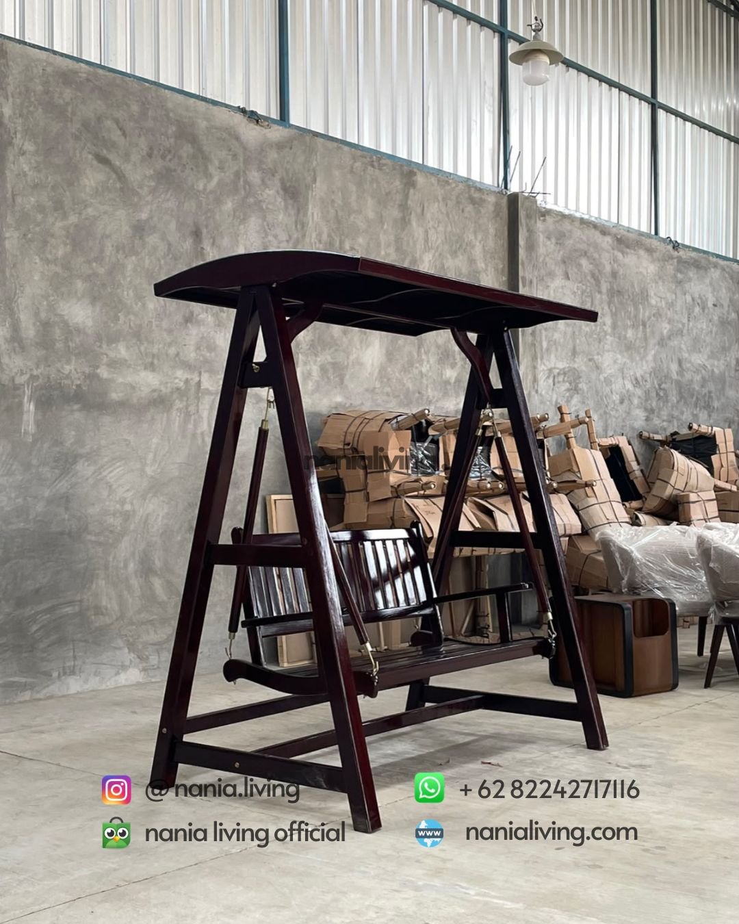 outdoor teak swing bench in walnut finish (2)
