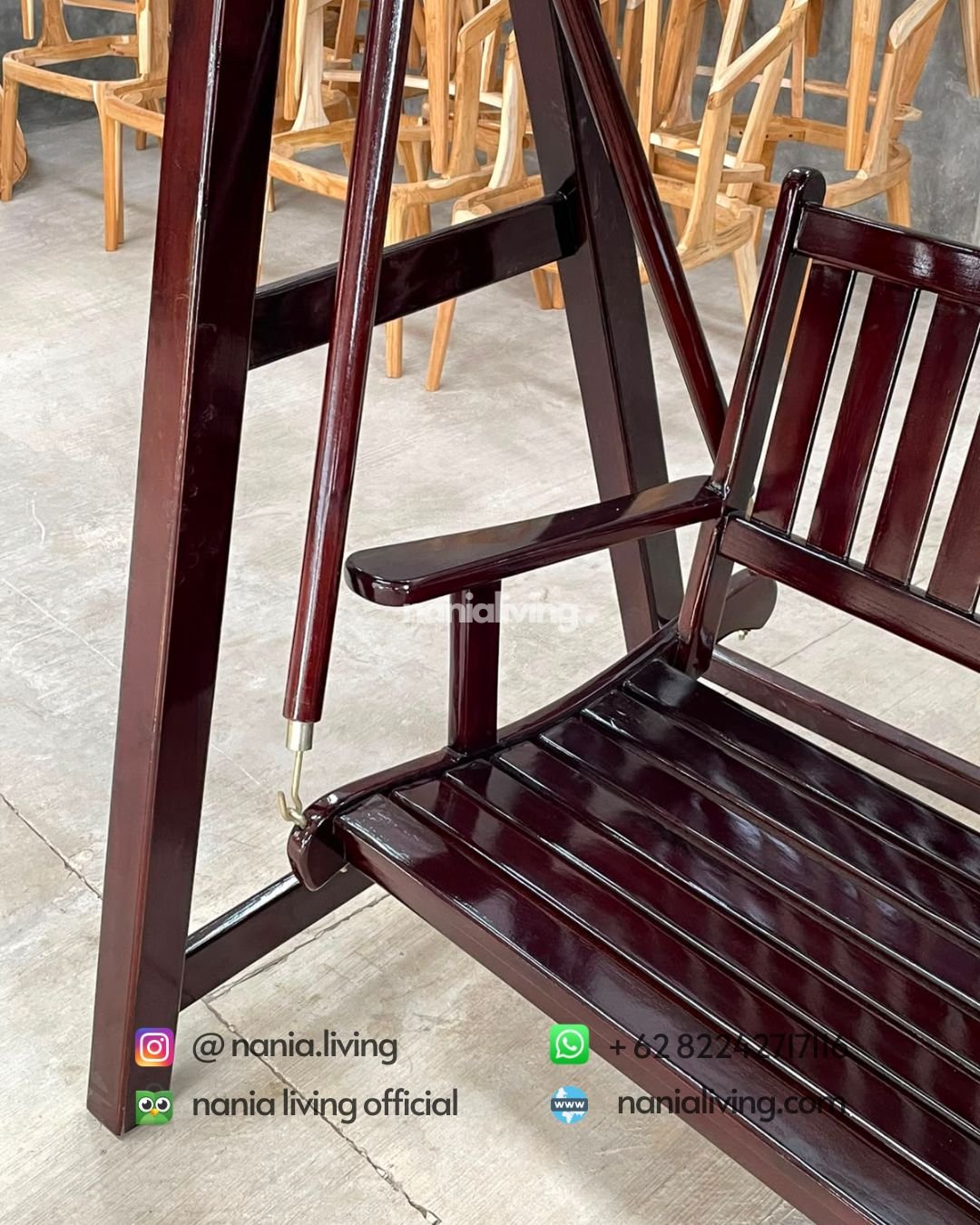 outdoor teak swing bench in walnut finish (3)