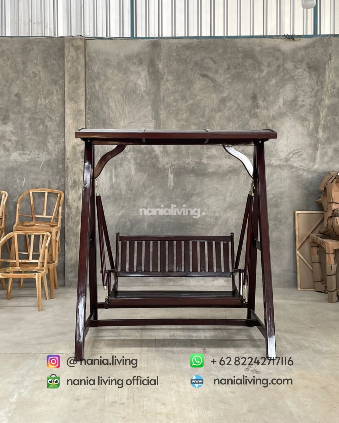 outdoor teak swing bench in walnut finish (6)