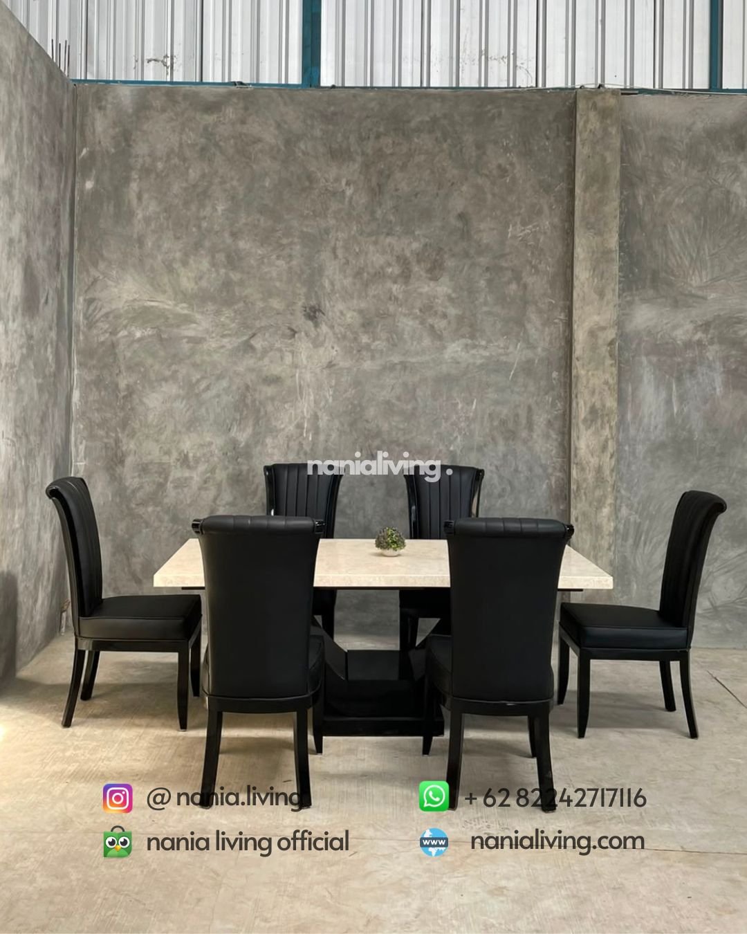 Marble Dining Table With 6 Black Striped Chairs (5)